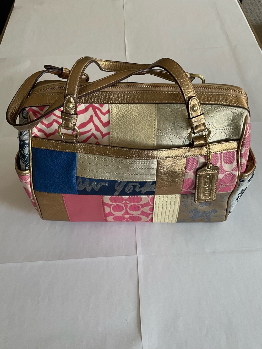 Coach Patchwork Bag Purse Y2K Satchel in Gold, Pink, Blue